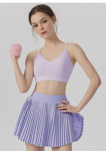 Cross-Back V-Neck Sports Bra – Built-In Cup, No Bra Needed