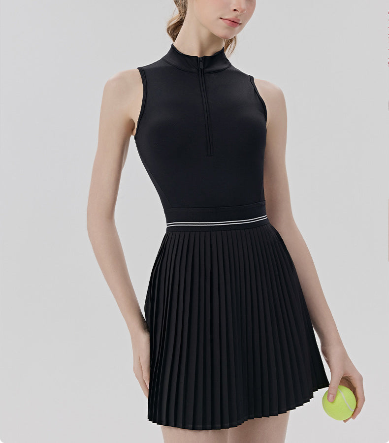 Women’s Sleeveless Pleated Sports Dress with Built-in Shorts