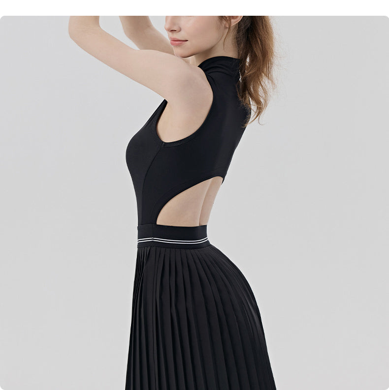 Women’s Sleeveless Pleated Sports Dress with Built-in Shorts
