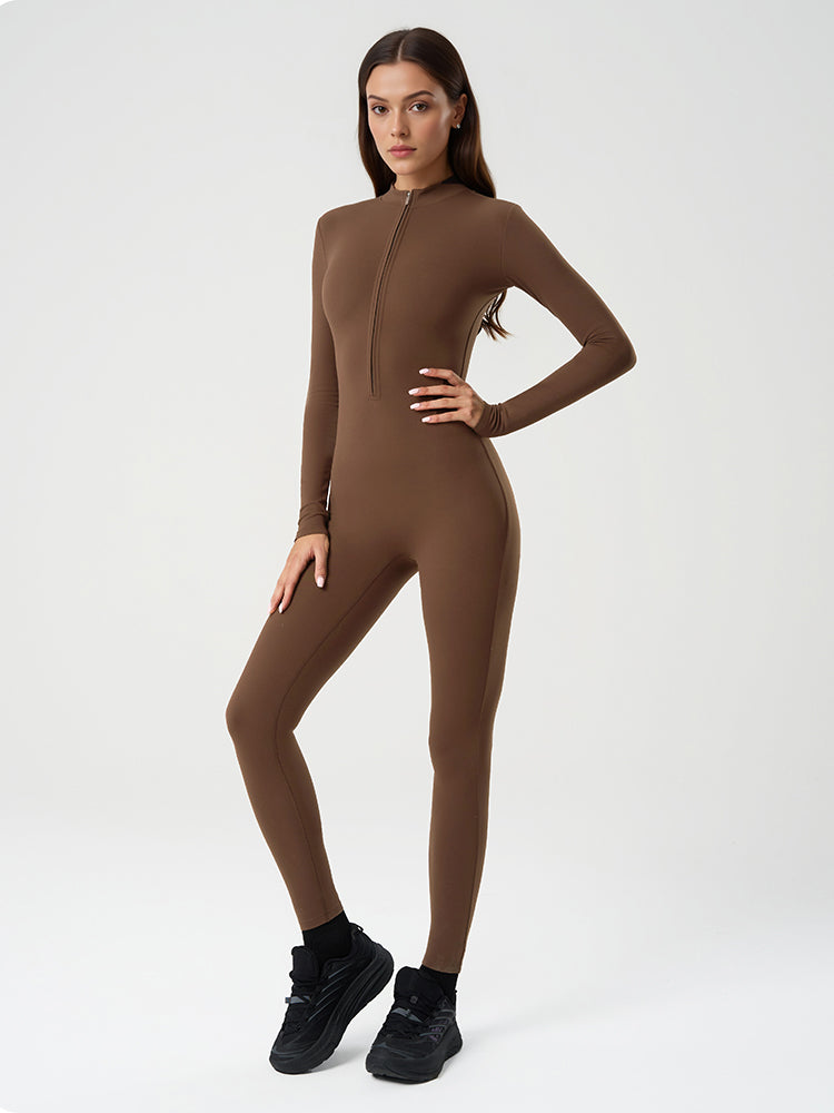 DLT004 Full-Length Half-Zip Active Jumpsuit with Fleece Lining