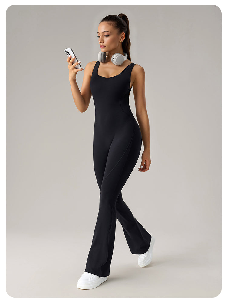 DLT006 Open-Back Flare Jumpsuit with Built-In Chest Pad