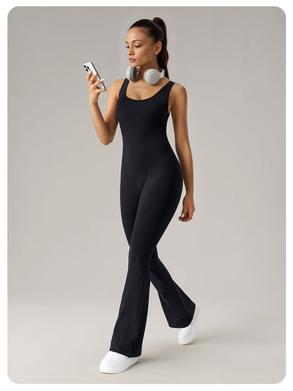 DLT006 Open-Back Flare Jumpsuit with Built-In Chest Pad