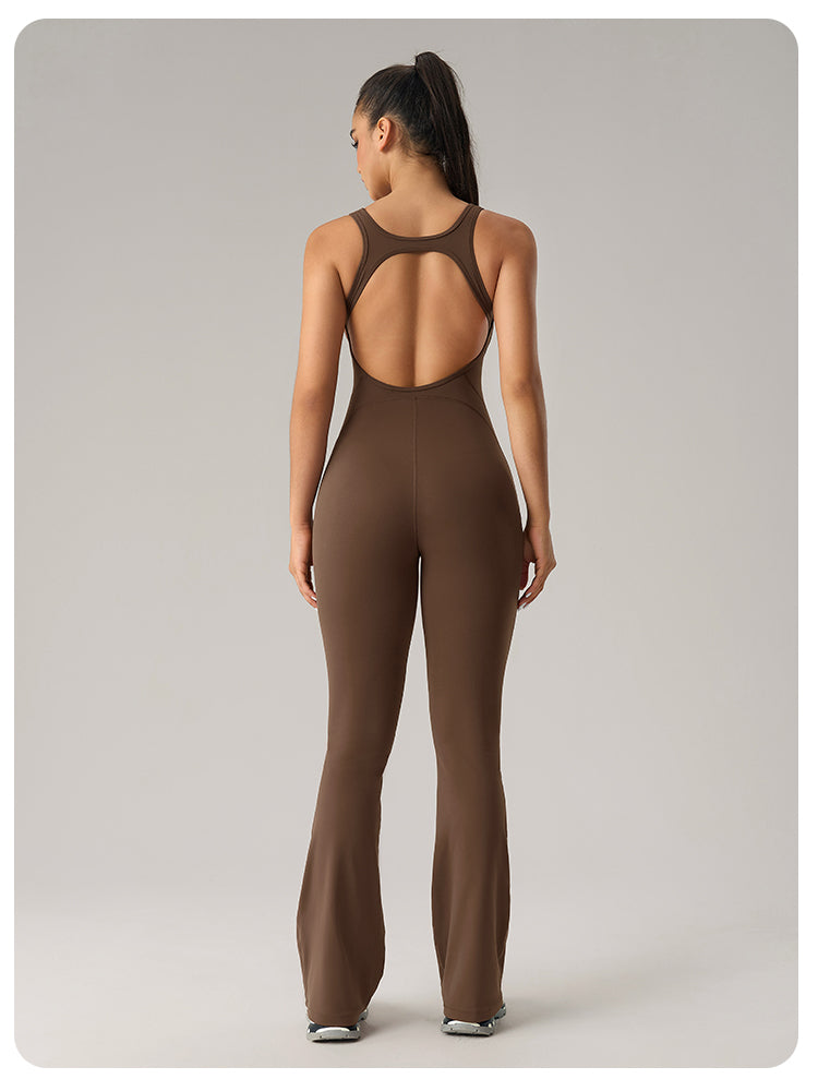 DLT006 Open-Back Flare Jumpsuit with Built-In Chest Pad