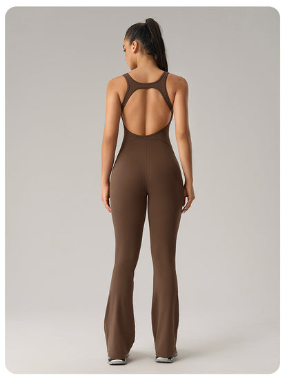 DLT006 Open-Back Flare Jumpsuit with Built-In Chest Pad