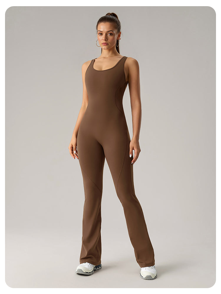 DLT006 Open-Back Flare Jumpsuit with Built-In Chest Pad