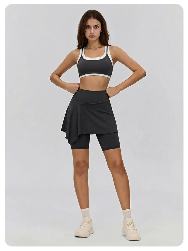 DWC516142 Contrast-Trim Sports Bra & Skirt Set