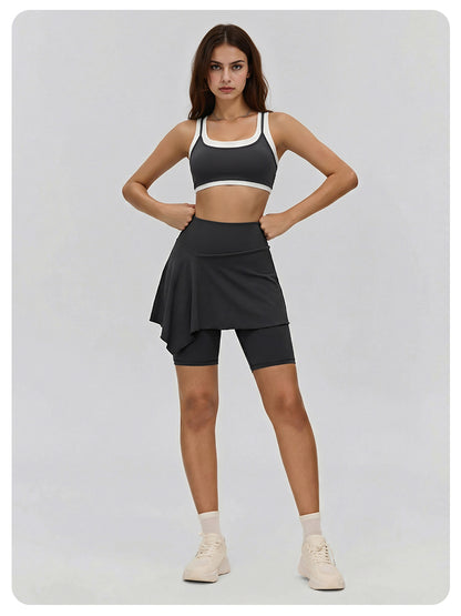 DWC516142 Contrast-Trim Sports Bra & Skirt Set