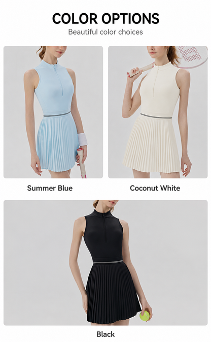 Women’s Sleeveless Pleated Sports Dress with Built-in Shorts