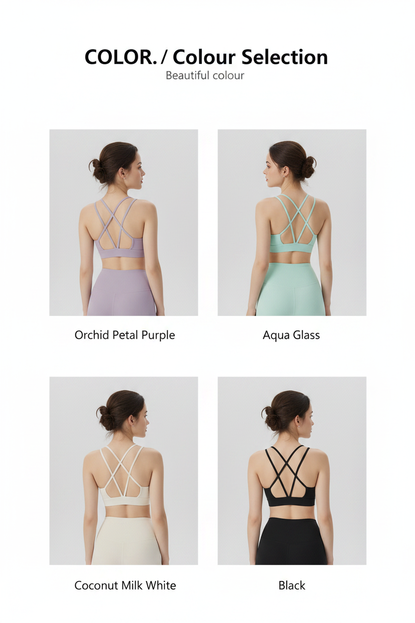 Cross-Back V-Neck Sports Bra – Built-In Cup, No Bra Needed