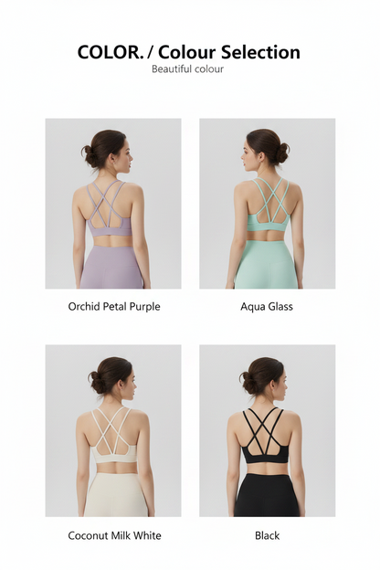 Cross-Back V-Neck Sports Bra – Built-In Cup, No Bra Needed