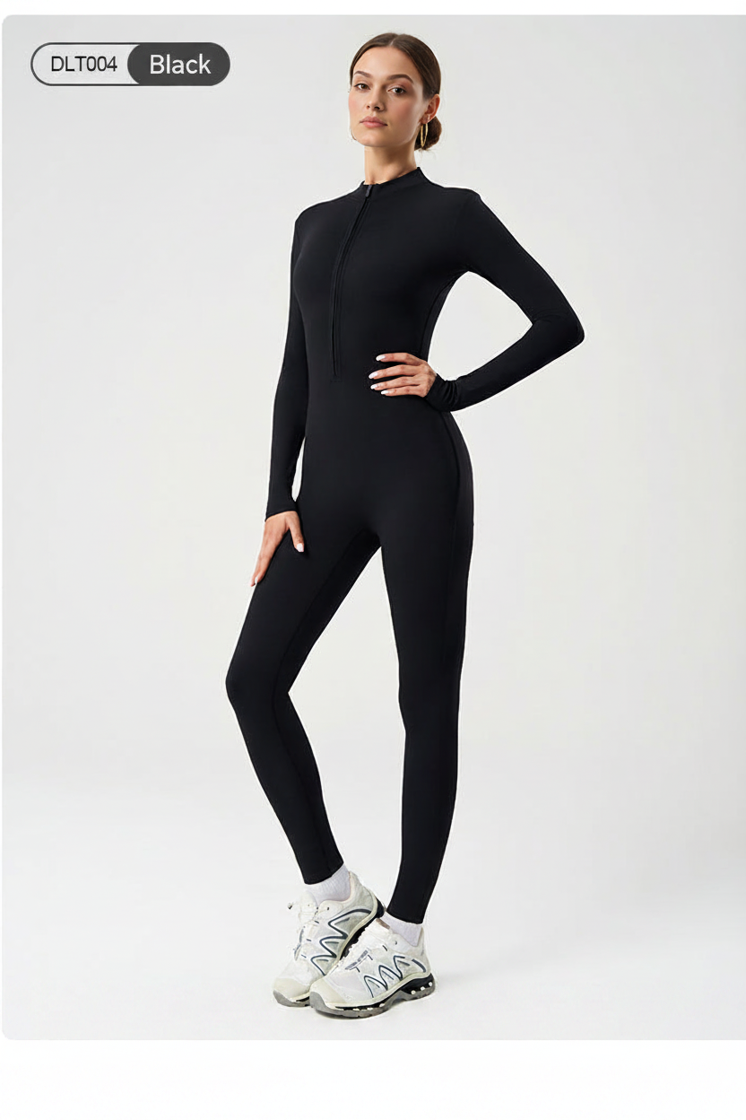 DLT004 Full-Length Half-Zip Active Jumpsuit with Fleece Lining