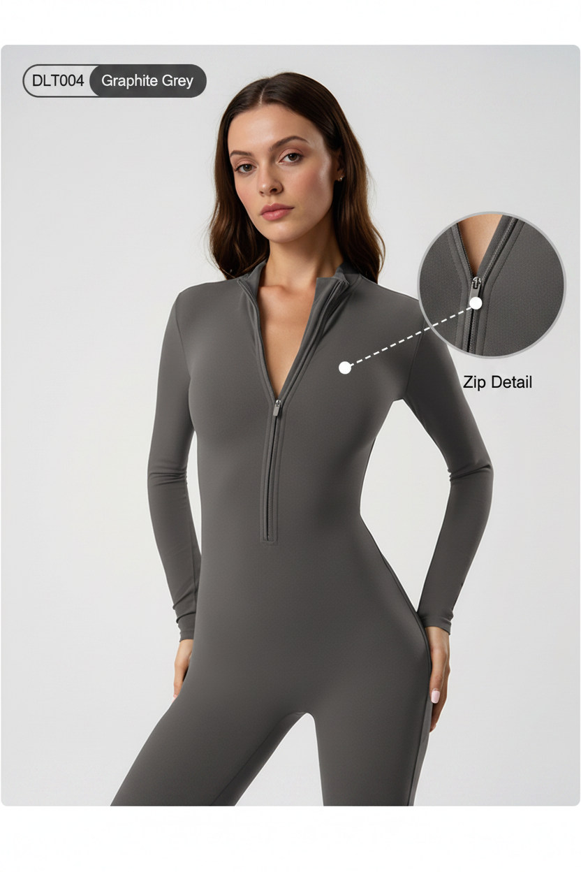 DLT004 Full-Length Half-Zip Active Jumpsuit with Fleece Lining