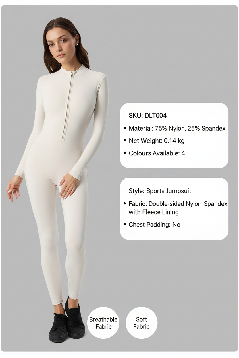 DLT004 Full-Length Half-Zip Active Jumpsuit with Fleece Lining