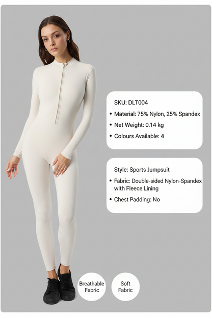 DLT004 Full-Length Half-Zip Active Jumpsuit with Fleece Lining