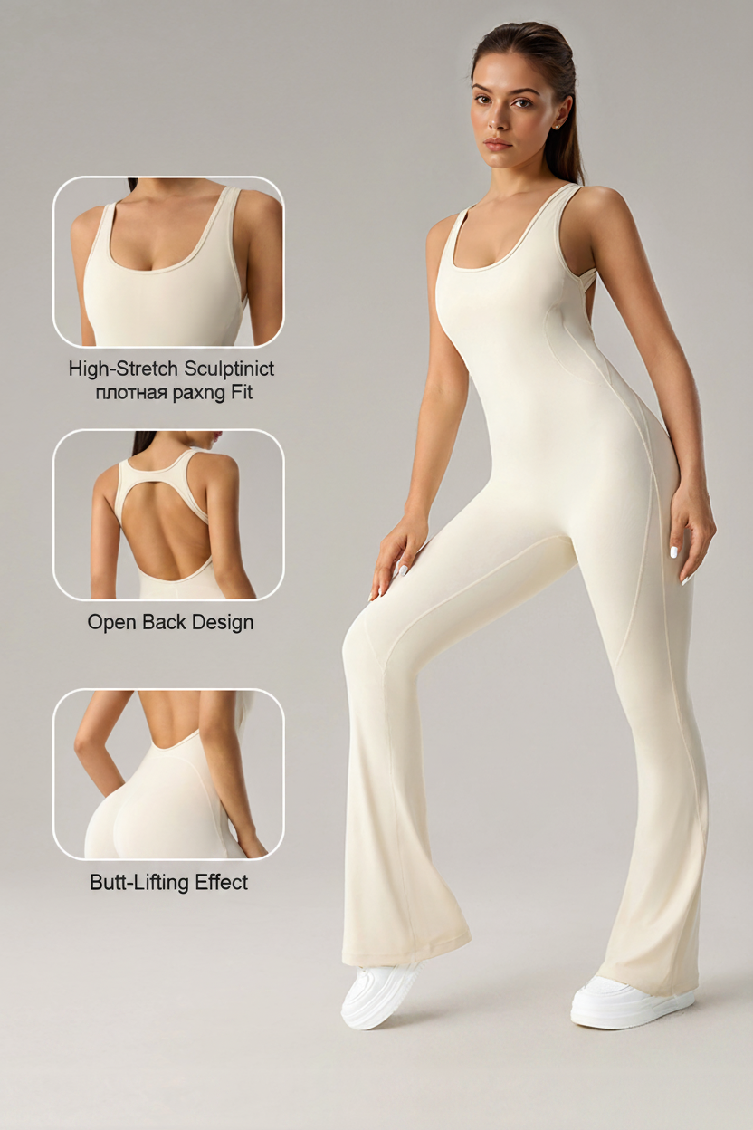 DLT006 Open-Back Flare Jumpsuit with Built-In Chest Pad