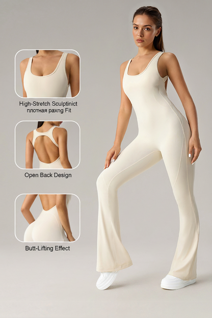 DLT006 Open-Back Flare Jumpsuit with Built-In Chest Pad