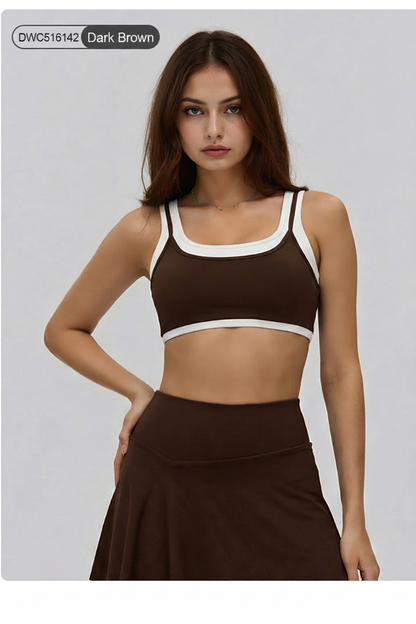 DWC516142 Contrast-Trim Sports Bra & Skirt Set