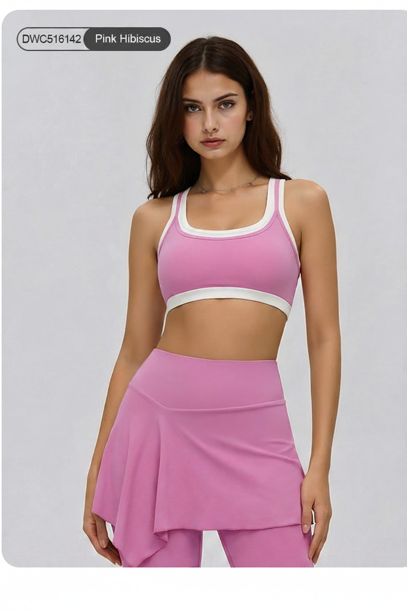 DWC516142 Contrast-Trim Sports Bra & Skirt Set