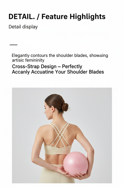 Cross-Back V-Neck Sports Bra – Built-In Cup, No Bra Needed