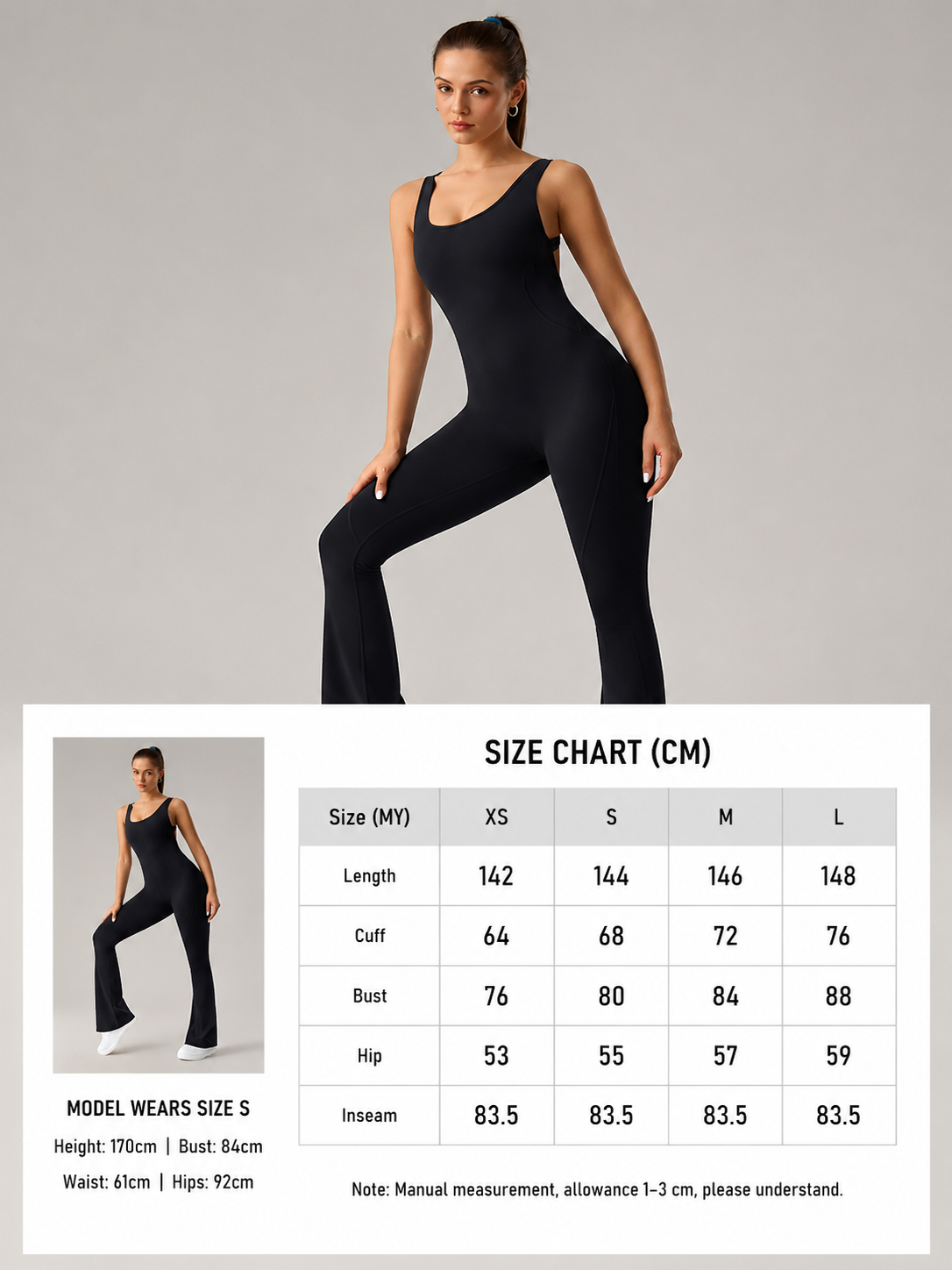 DLT006 Open-Back Flare Jumpsuit with Built-In Chest Pad